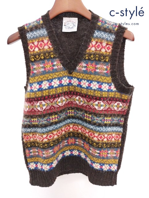 JAMIESON’S ジャミーソンズ ニットベスト M ブラウン系 毛100% Vネック