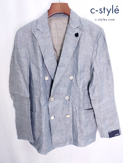 LARDINI ラルディーニ リネンリバーシブルテーラードジャケット 48 ブルー N-D428 イタリア製