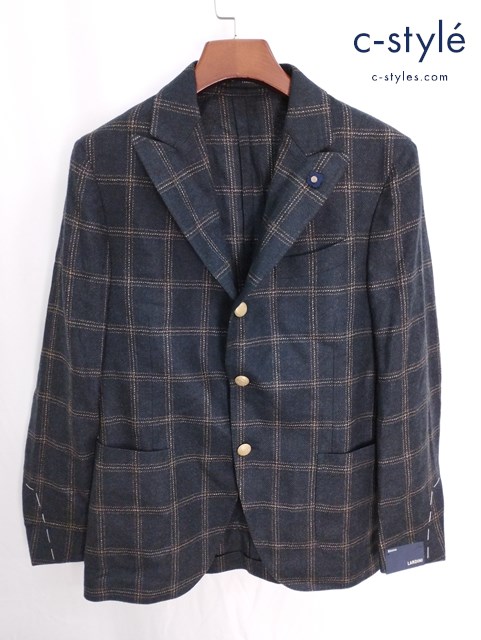 LARDINI ラルディーニ テーラードジャケット 48 グリーン系 M-682AQY チェック イタリア製