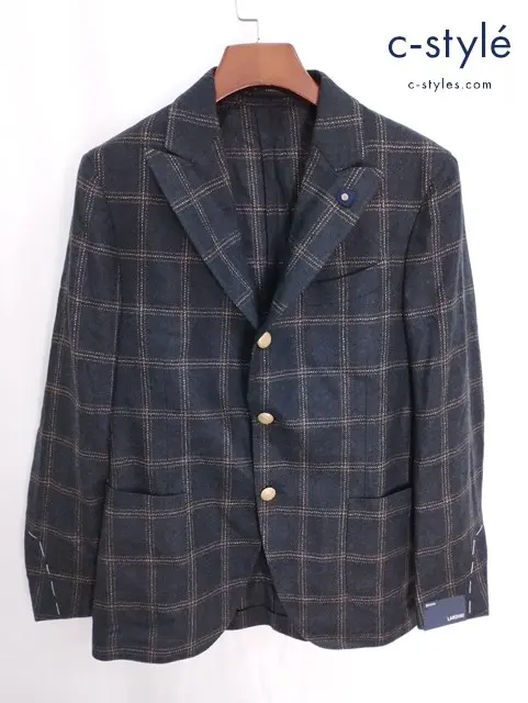 LARDINI ラルディーニ テーラードジャケット 48 グリーン系 M-682AQY チェック イタリア製