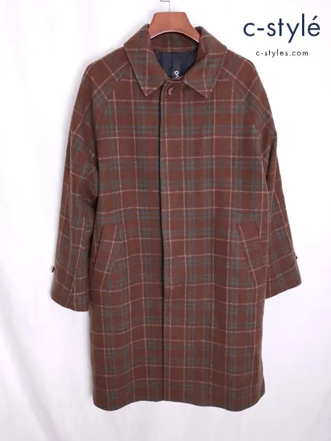 hevo イーヴォ ステンカラーコート 48 ブラウン チェック イタリア製