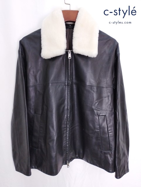 TAKEO KIKUCHI タケオキクチ ラムレザーライダースボアジャケット M ブラック 羊革 ジップアップ