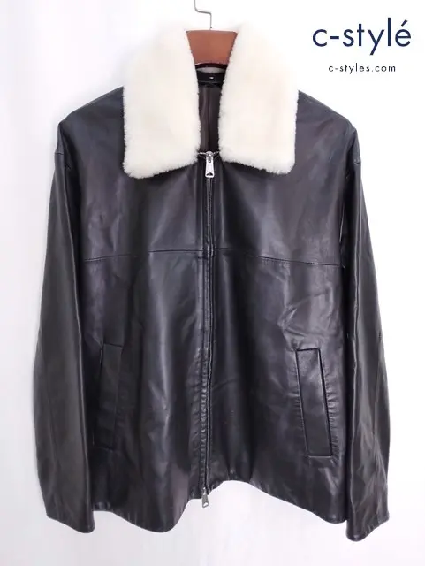 TAKEO KIKUCHI タケオキクチ ラムレザーライダースボアジャケット M ブラック 羊革 ジップアップ