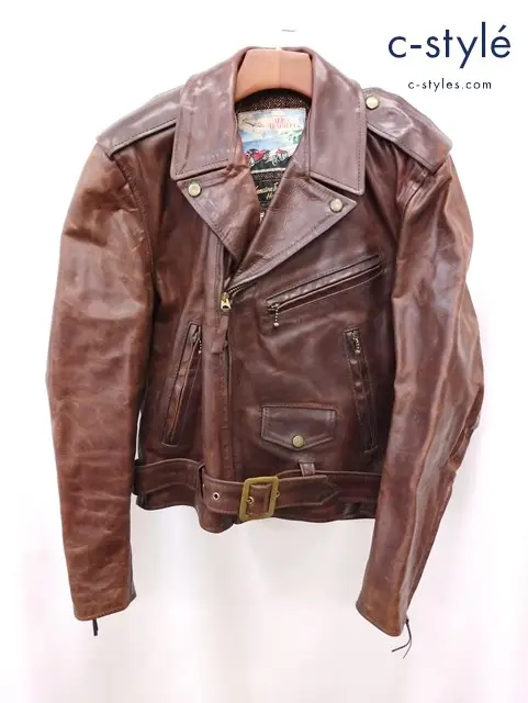 AERO LEATHER エアロレザー ダブルライダースレザージャケット 38 ブラウン