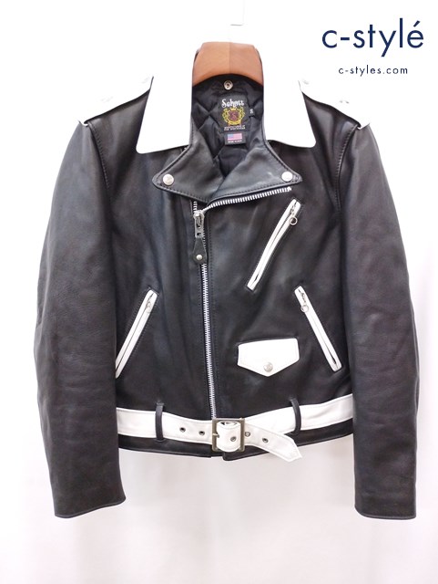 Schott ショット ダブルライダースレザージャケット ワンスター 38 ブラック×ホワイト