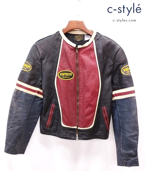 VANSON シングルライダースレザージャケット 40 ブラック×レッド