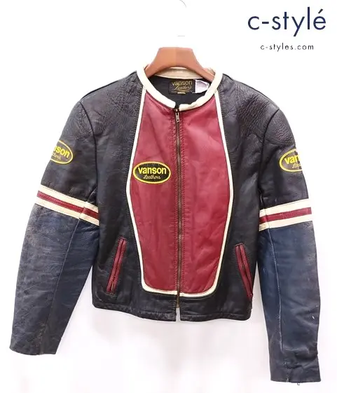 VANSON シングルライダースレザージャケット 40 ブラック×レッド