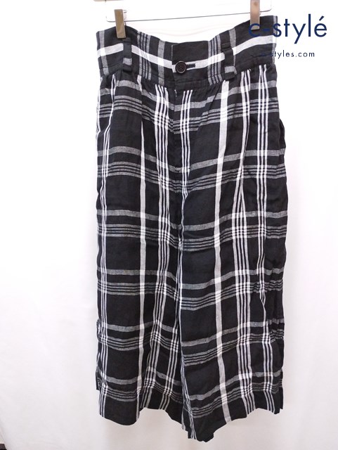 Y’S ワイズ ワイドチェックパンツ 1 ブラック×ホワイト レディース