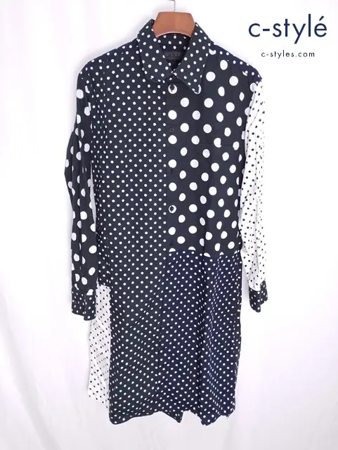 S’YTE サイト ロングシャツ 3 ブラック系 長袖 UJ-B92-806 ドット切り替 綿100%