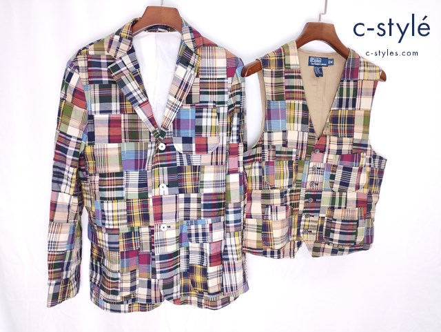 POLO RALPH LAUREN ポロラルフローレン 3Bジャケット ジレ S M マルチカラー パッチワークマドラスチェック