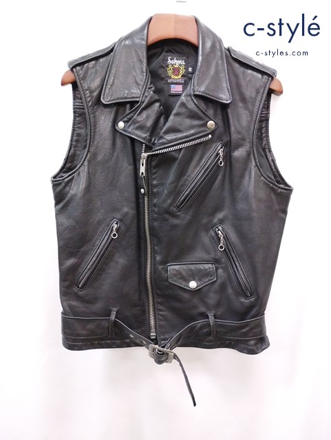 Schott ショット ダブルライダースレザーベスト ワンスター 38 ブラック