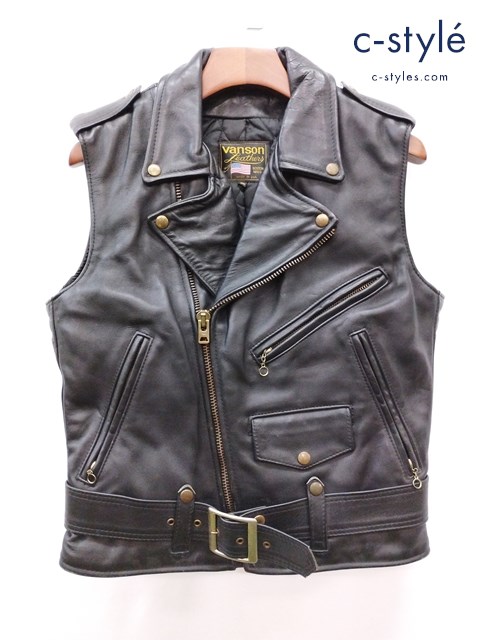 VANSON バンソン ダブルライダースレザーベスト 36 ブラック