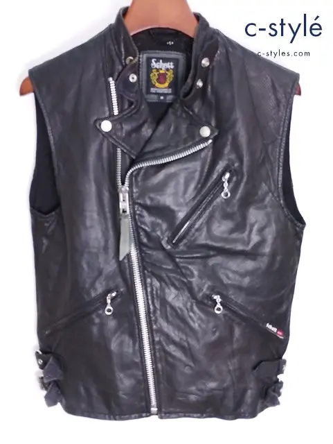 schott ショット ベストジャケット M ブラック レザー USA製