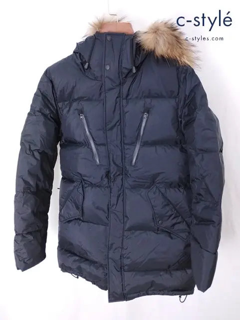 NANGA ナンガ ダウンジャケット S ブラック HALF COAT P-MU-13E ジップアップ ファー付き 日本製