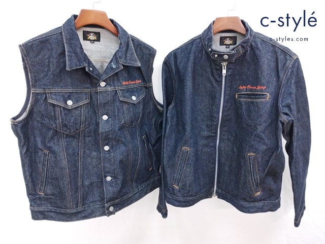 HARLEY DAVIDSON デニムベスト シングルライダースデニムジャケット XL インディゴ