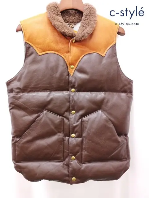 WAREHOUSE ウェアハウス レザーダウンベスト L ブラウン×オレンジ