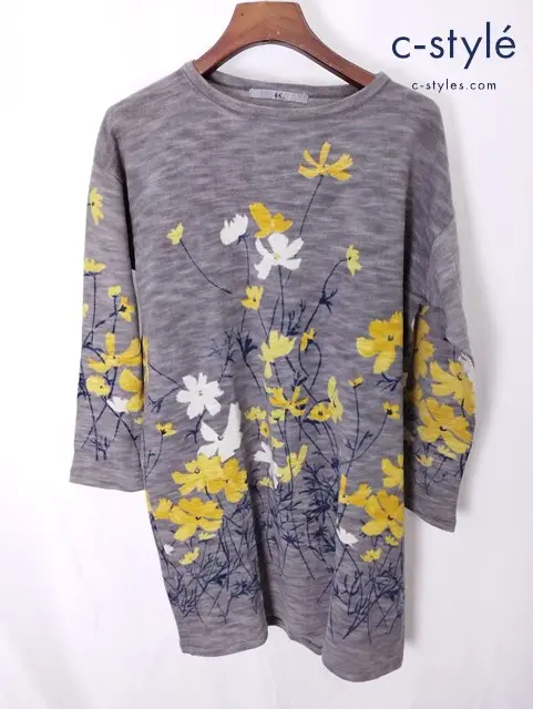 45R フォーティーファイブアール ワンピース 長袖 0 グレー系 花柄 5095017 毛100％ 日本製 レディース