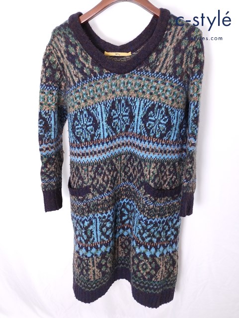 45R フォーティーファイブアール ニットワンピース 長袖 0 マルチカラー 総柄 7105013 レディース