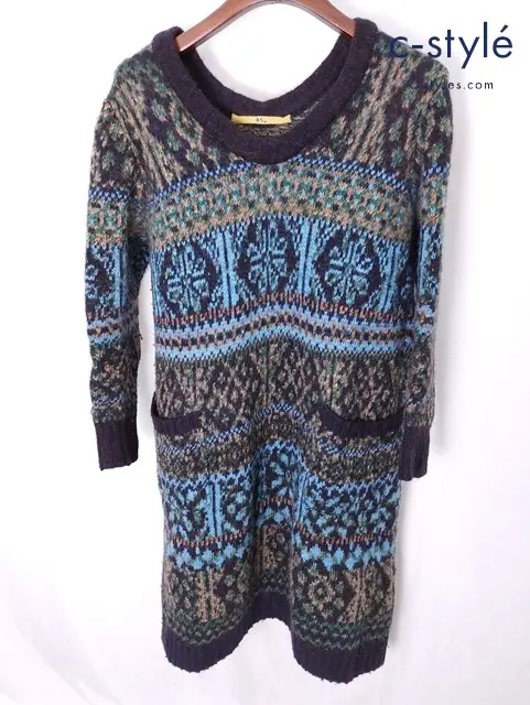 45R フォーティーファイブアール ニットワンピース 長袖 0 マルチカラー 総柄 7105013 レディース