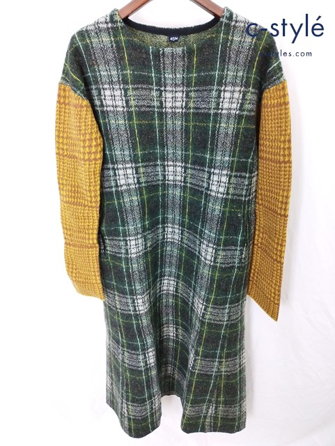 45R フォーティーファイブアール ニットワンピース 長袖 0 グリーン系 チェック柄 5115020 レディース