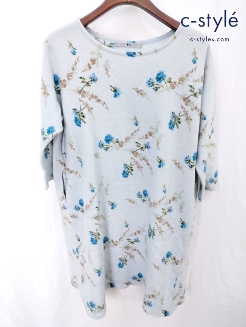 45R フォーティーファイブアール ウールワンピース 長袖 0 ブルー系 7125907 花 総柄 日本製 レディース