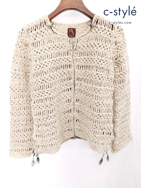 Badou-R バドウアール ウールニット セーター 2 ベージュ系 毛100％ 日本製 レディース