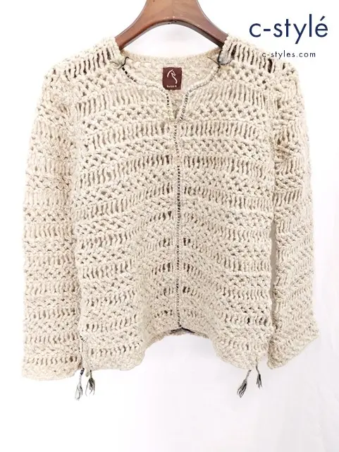 Badou-R バドウアール ウールニット セーター 2 ベージュ系 毛100％ 日本製 レディース