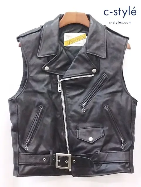 Schott ショット ダブルライダースレザーベスト M ブラック