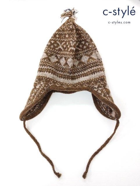 SDL45R 千歳ジャカードのニット帽 ブラウン系 総柄 81190184 毛100％ 日本製 レディース