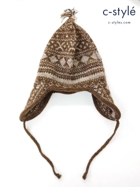 SDL45R 千歳ジャカードのニット帽 ブラウン系 総柄 81190184 毛100％ 日本製 レディース