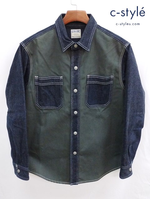 児島ジーンズ ワークシャツ インディゴ×カーキ XL 日本製