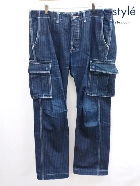 桃太郎ジーンズ 01-037 GTB ヘリンボーンデニム カーゴパンツ W36 インディゴ 日本製