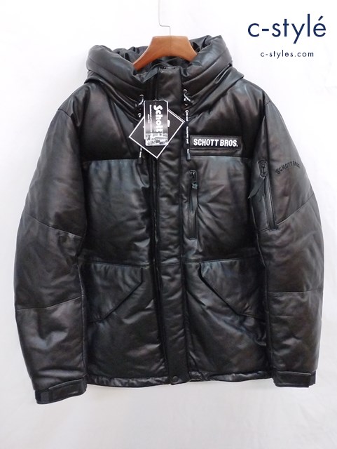 Schott ショット レザー2トーンシュノーケルダウンパーカー ブラック XL 3181069 シープスキン