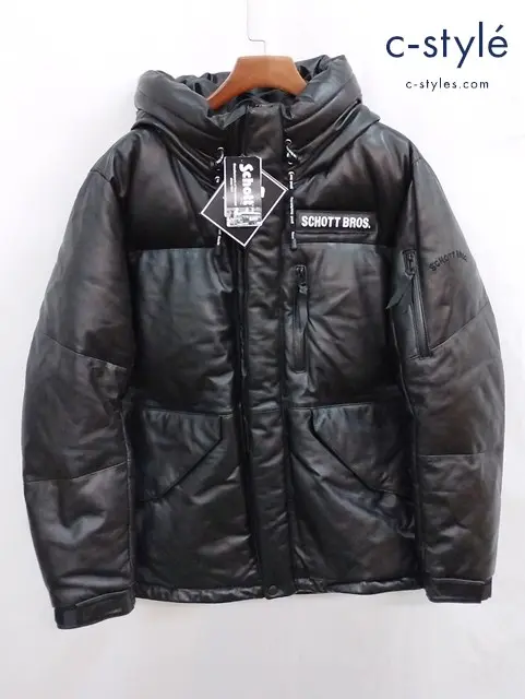 Schott ショット レザー2トーンシュノーケルダウンパーカー ブラック XL 3181069 シープスキン