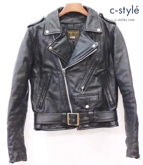 VANSON バンソン ダブルライダースレザージャケット ワンスター 36 ブラック