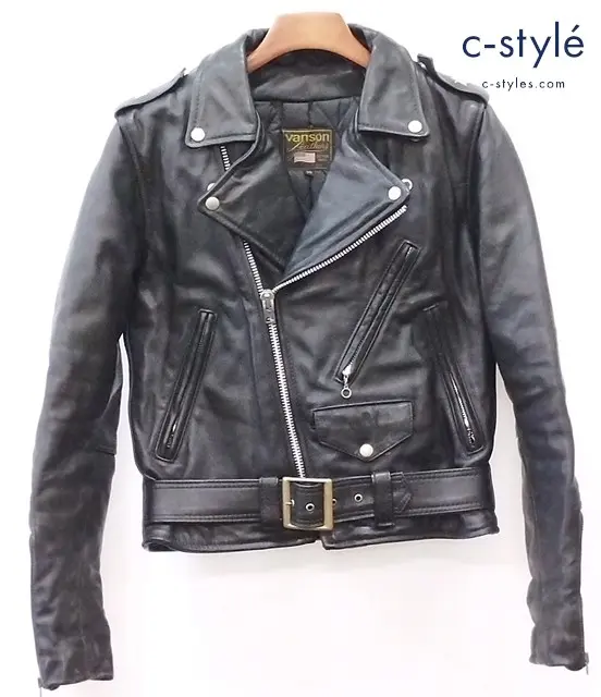 VANSON バンソン ダブルライダースレザージャケット ワンスター 36 ブラック