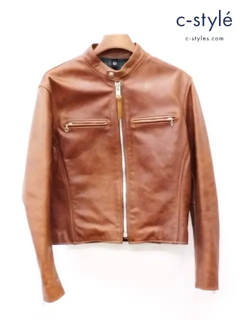 VANSON バンソン シングルライダースレザージャケット 40 ブラウン系