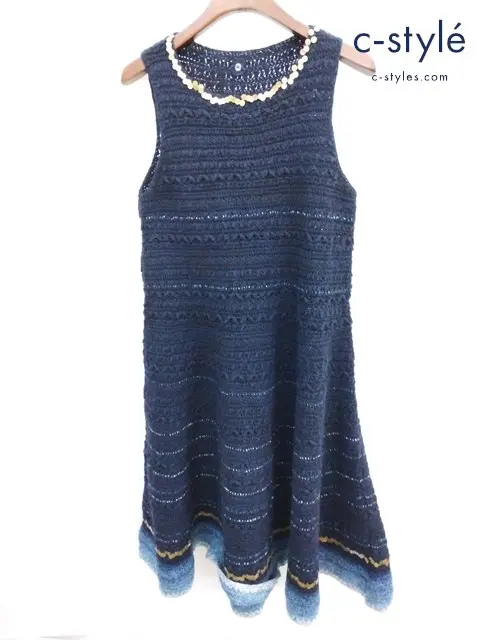 45R フォーティーファイブアール ニットワンピース ウールかぎ針ボレロ 3 ネイビー系 8115009 レディース