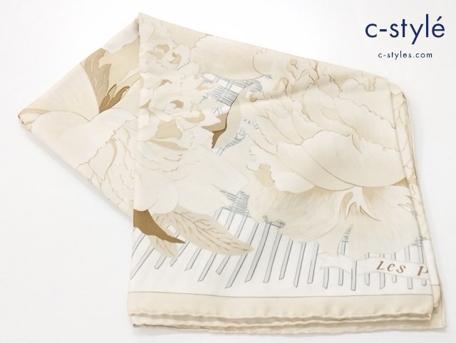 HERMES エルメス スカーフ クリーム系 カレ90 Les Pivoines レディース
