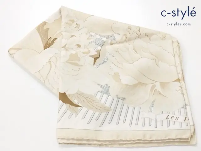 HERMES エルメス スカーフ クリーム系 カレ90 Les Pivoines レディース
