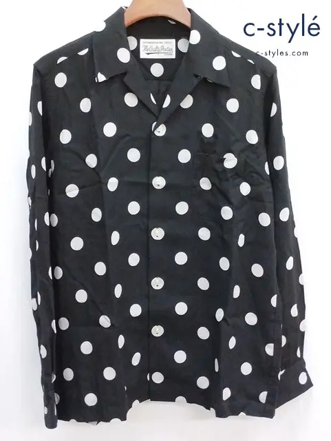 WACKO MARIA ワコマリア 長袖シャツ M ブラック DOTS HAWAIIAN SHIRT リヨセル100% ドット柄