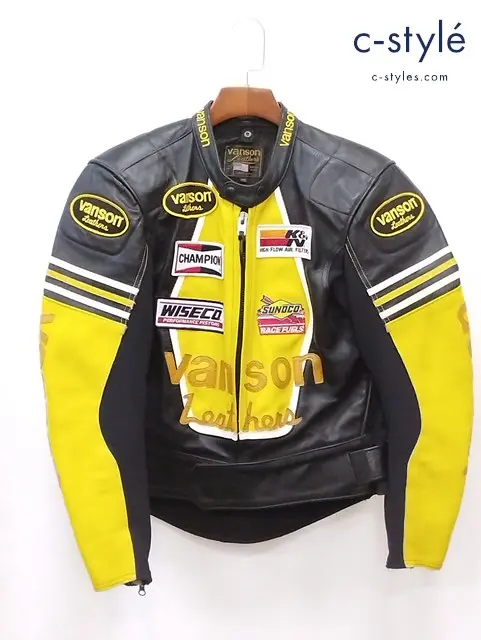 VANSON バンソン シングルライダースレザージャケット 40 ブラック×イエロー