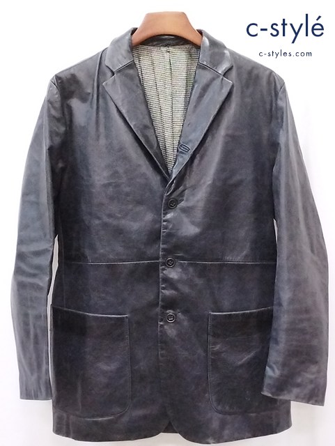 TOMORROW LAND トゥモローランド 段返り3Bレザーテーラードジャケット 48 ブラック