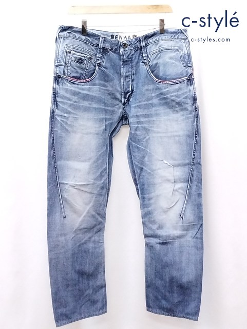 DENHAM デンハム デニムパンツ W34 L32 インディゴ CROSS BACK CARROT FIT ダメージ加工