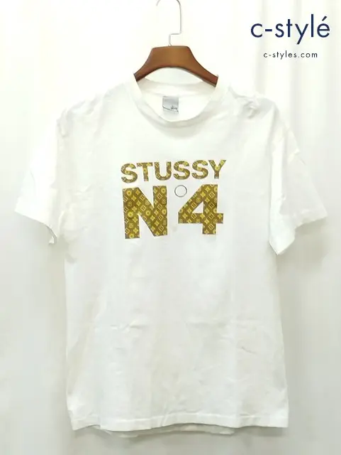 STUSSY ステューシー 00ｓ 前期 Tシャツ 半袖 L ホワイト 銀タグ N4 モノグラム COTTON100％
