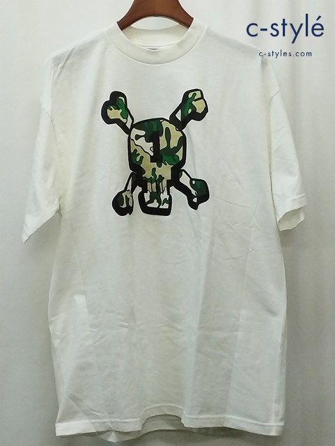 STUSSY ステューシー 90s 中期 Tシャツ 半袖 XL ホワイト 紺タグ スカル1ロゴ プリント COTTON100％