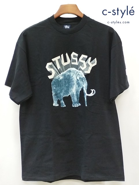 STUSSY ステューシー 90s 中期 Tシャツ 半袖 XL ブラック 紺タグ マンモス プリント COTTON100％
