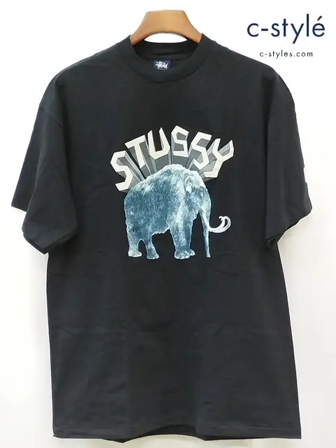 STUSSY ステューシー 90s 中期 Tシャツ 半袖 XL ブラック 紺タグ マンモス プリント COTTON100％