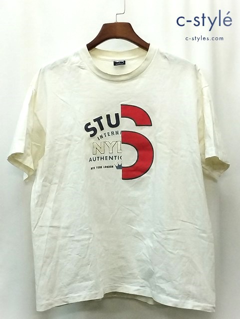 STUSSY ステューシー 90s 中期 Tシャツ 半袖 XL ホワイト 紺タグ スプリットロゴ COTTON100％ USA製