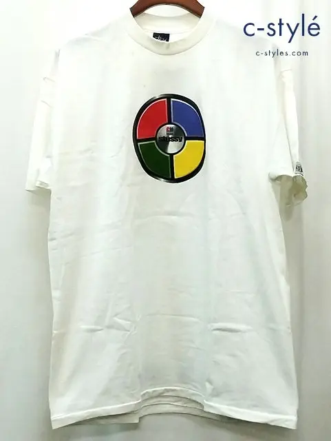 STUSSY ステューシー 90s 中期 Tシャツ 半袖 XL ホワイト 紺タグ サークル CUSTOMADE コットン100％